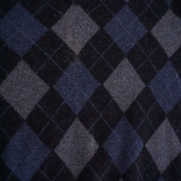 Vintage '90S Brooks Brothers Navy Argyle 100% Lambswool V-Neck Knit Sweater L - Picture 5 of 10
